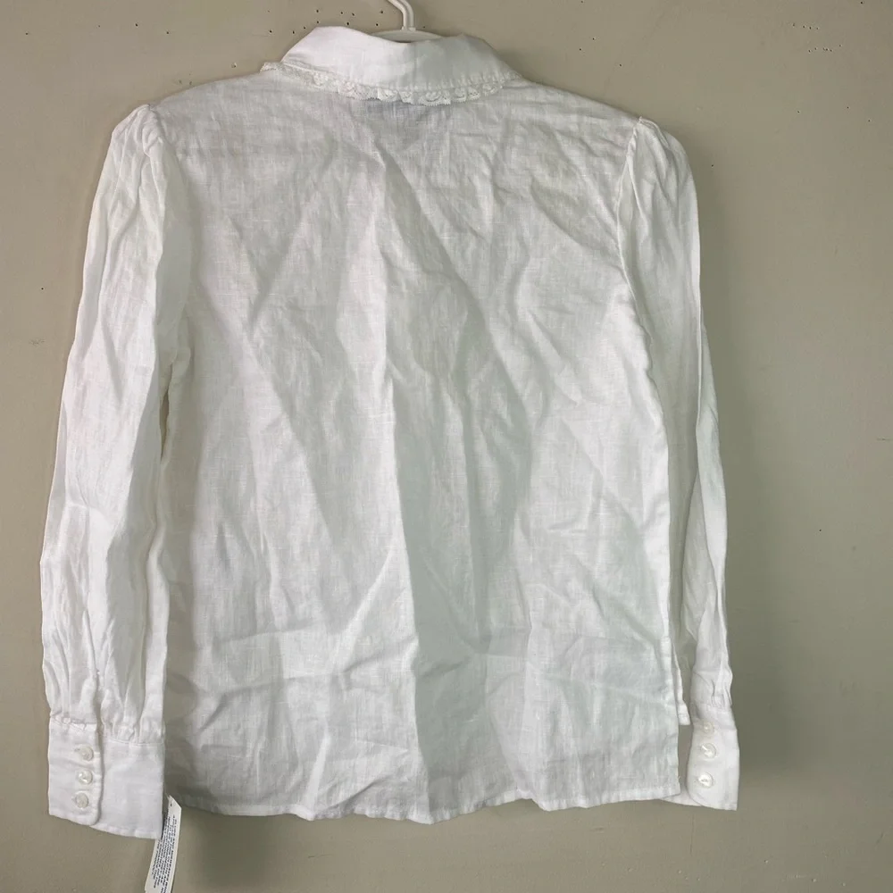 NWT • Ralph Lauren Girls 6 White Linen Pintuck Peter Pan Collar Blouse Preppy